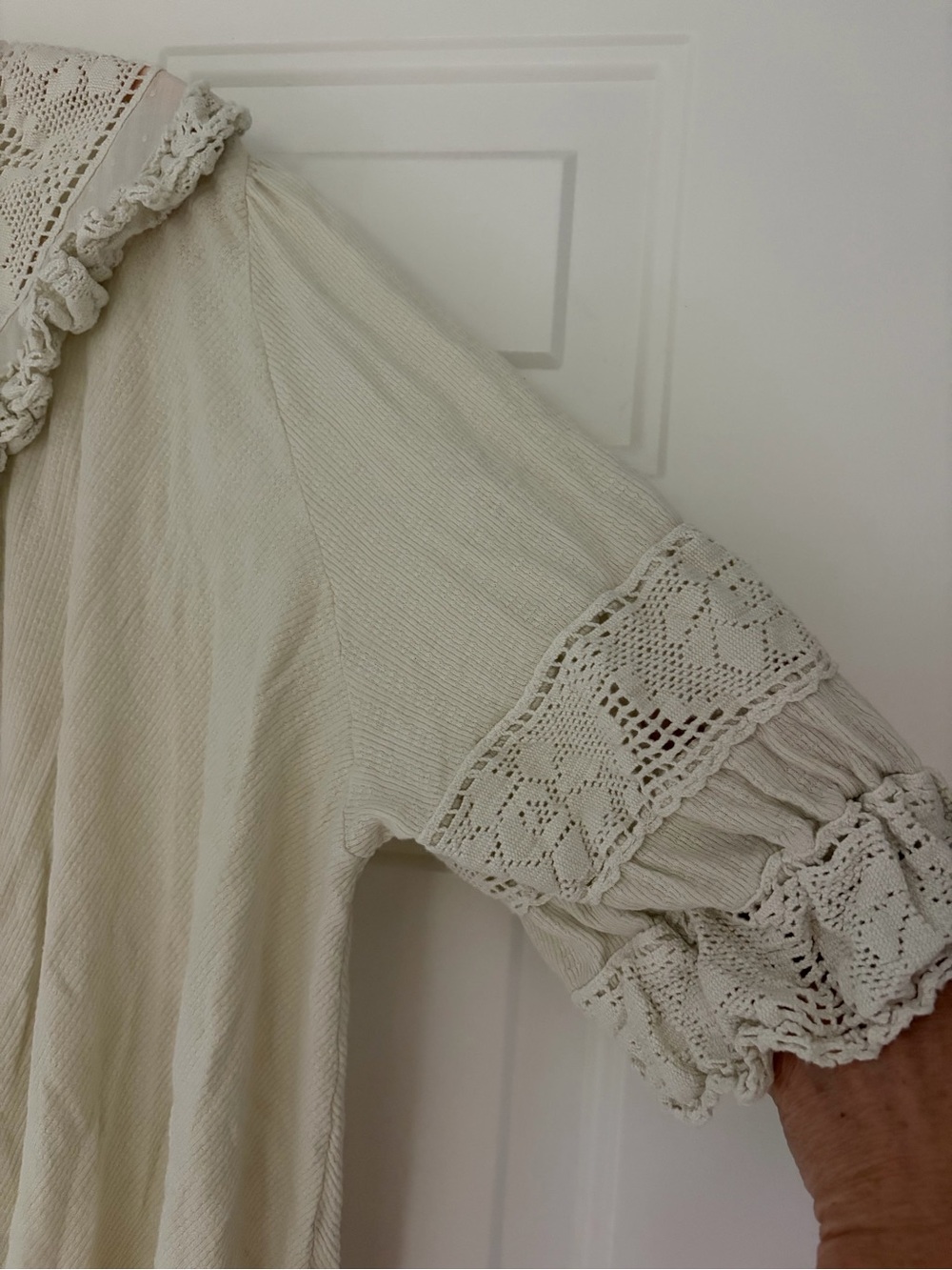 Free People Ivory Lace Ruffle Button-Front Blouse - Picture 4 of 6